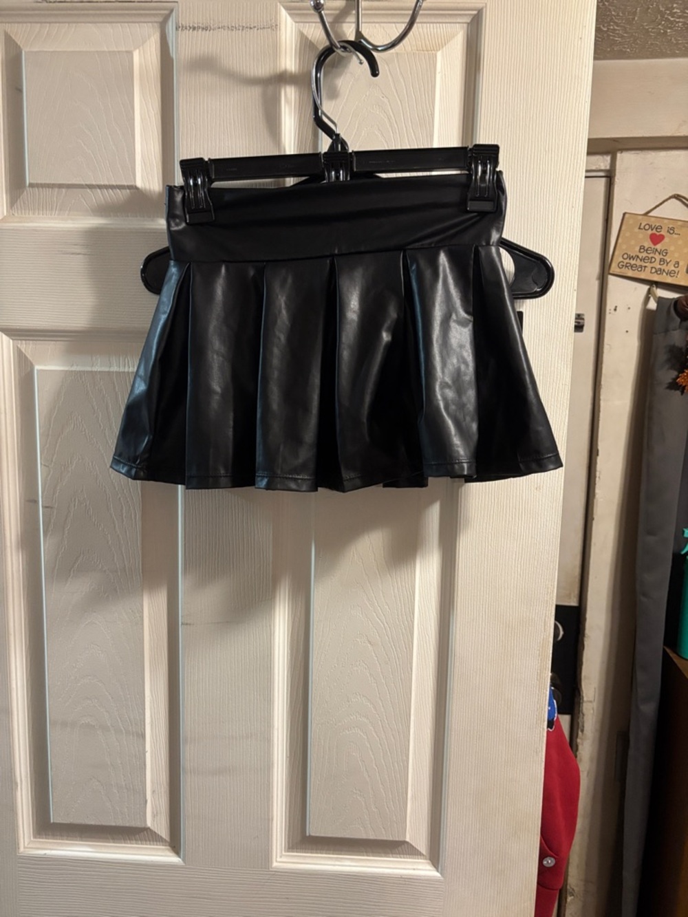 Black Faux Leather Pleated Skater Mini Skirt